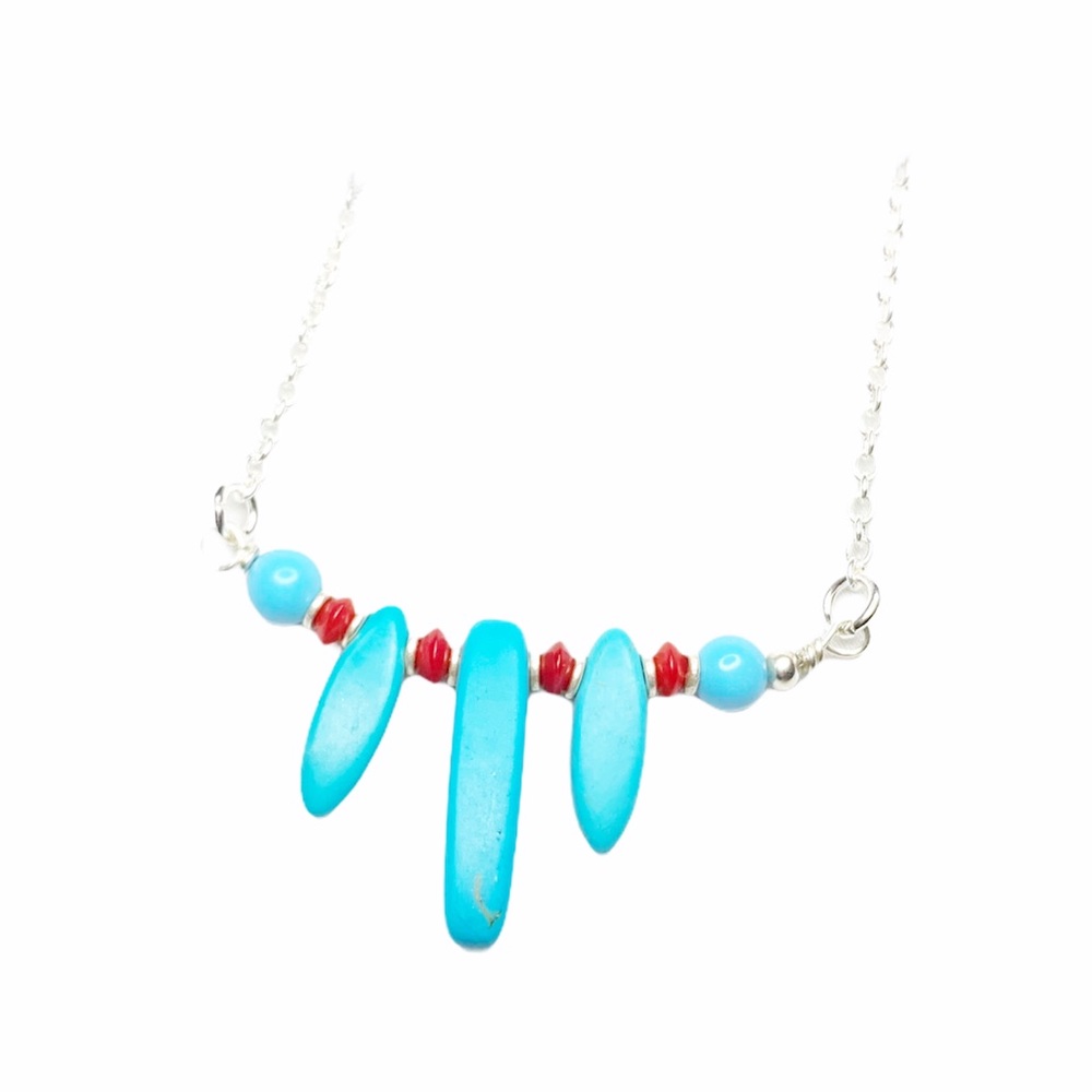 NWT ShanRiLa 3 Drop Turquoise Red & Necklace